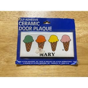 Vintage Retro Dead Stock MARY With Ice Cream Cones Ceramic Name Wall Sign Plaque